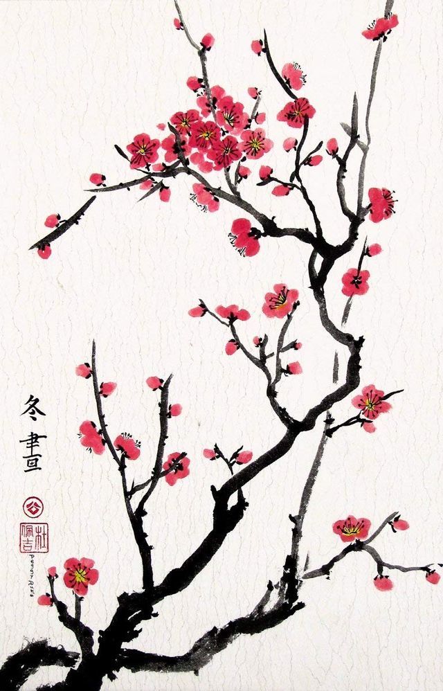 Cherry Blossom Painting, Cherry Blossom Art, Chinese Brush Painting, Chinese Brush, Blossom Tattoo, Cherry Blossom Tattoo, Sakura Flower, Pola Sulam, Blossoms Art