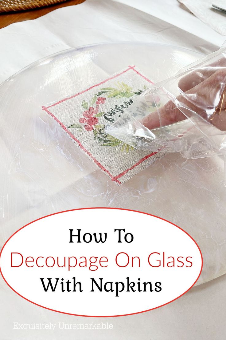 How To  Decoupage On Glass  With Napkins Napkin Under Clear Plate, Decoupage Glass Bottles With Napkins, Fabric Glass Plates, Decoupage Glass Plates With Fabric, Decoupage On Plates, Decoupage Clear Glass Plates, Crafts Using Paper Napkins, Napkins And Modpodge, Decoupage Glass Table Top