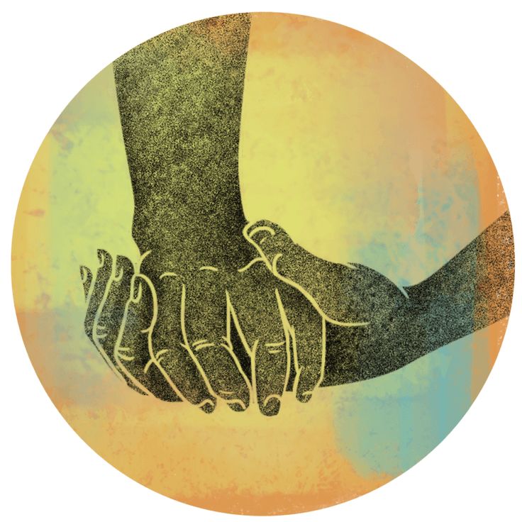 two hands holding each other in front of an orange and yellow background