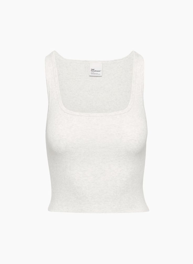 HOMESTRETCH™ SQUARENECK WAIST TANK | Aritzia Mini Tank Top, Christmas List 2024 Clothes, White Fitted Tank Top, Aritzia Tank Top, Cute Basic Tops, Aritzia Outfit Aesthetic, Aritzia Clothes, Aritzia Basics, Aritzia Shirt