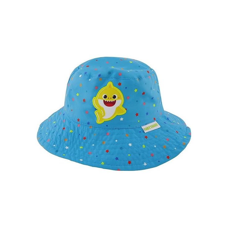 a blue hat with a cartoon character on it