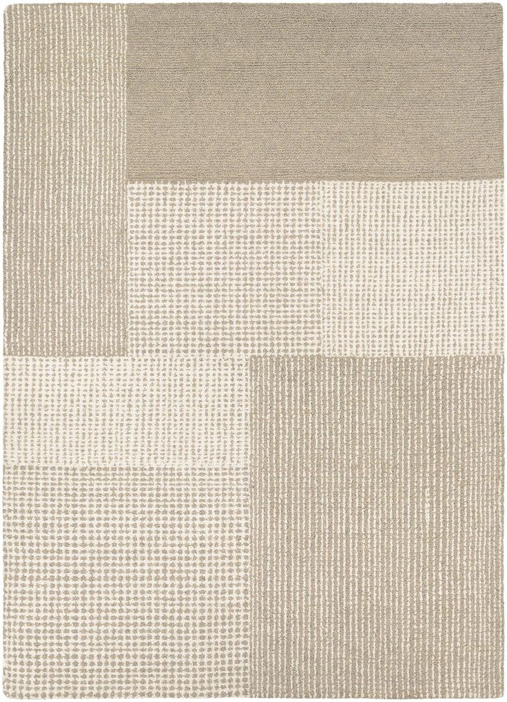 a beige and white rug with squares on it