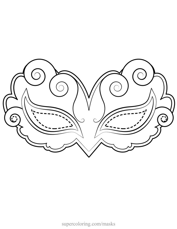 an image of a mask with swirls and dots on the face, outlined in black and white