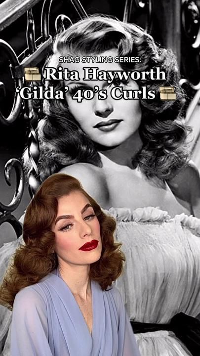 Shag Styling, 1940 Hairstyles, S Curls, Rita Hayworth Gilda, Cabelo Pin Up, Old Hollywood Hair, 40s Hairstyles, Vintage Hairstyles Tutorial, 50s Hairstyles