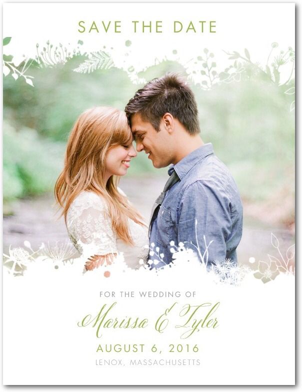 the save the date card is shown with an image of two people