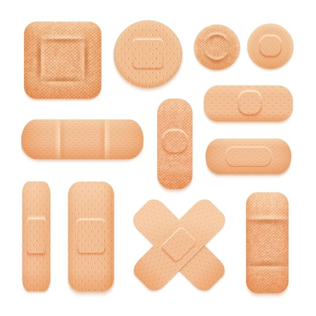 an assortment of medical bandages and patches - miscellaneous objects / objects 3d renderings