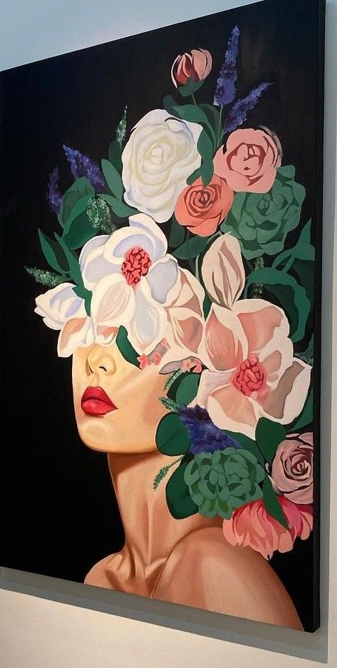 a painting of a woman with flowers in her hair