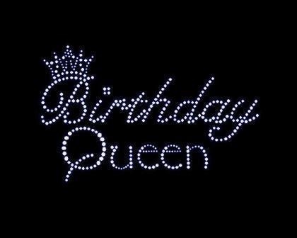 the words birthday queen are made out of diamonds on a black background with a crown