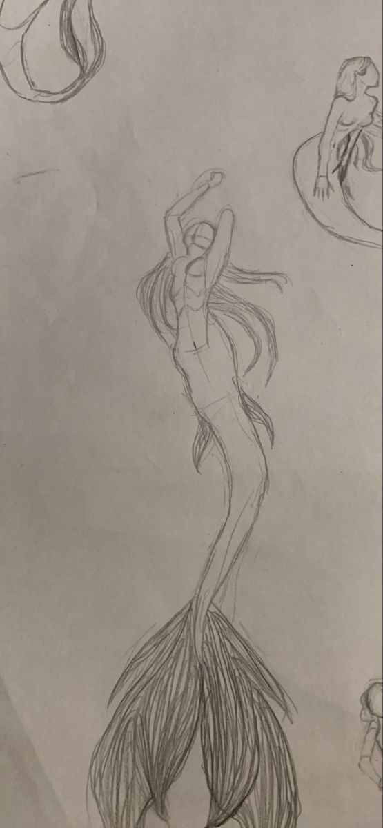 a pencil drawing of a woman with long hair standing in front of an ocean wave