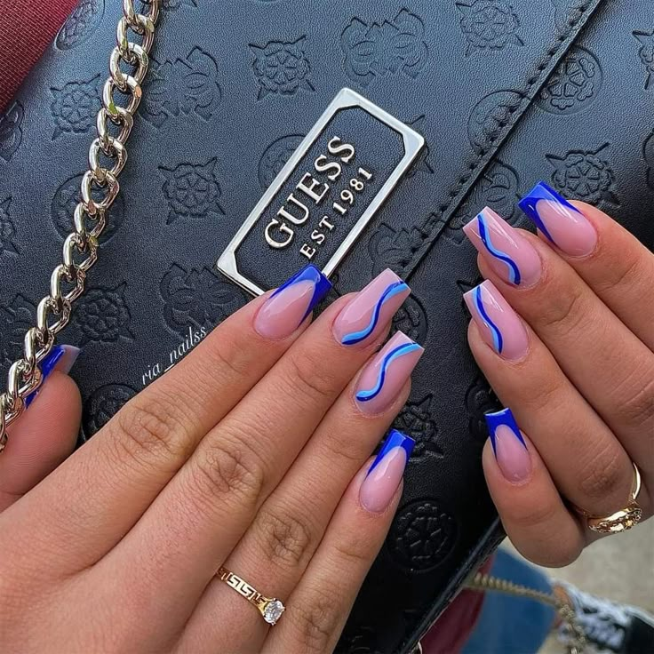 Blue Nail Ideas Coffin, Blue Nails Ideas Coffin, Nail Inspo Trendy Blue, Blue Nail Ideas Acrylic, Royal Blue Nails Designs Short, Blue Trendy Nails, Blue Coffin Nail Ideas, Blue Nail Inspo Acrylic, Short Blue Acrylic Nails