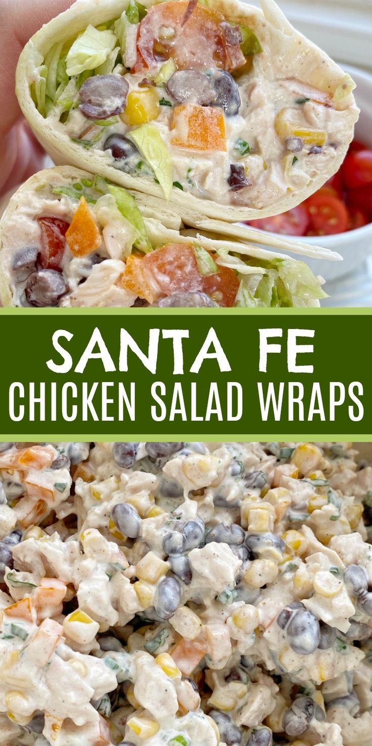 chicken salad wraps with lettuce and tomatoes in the background