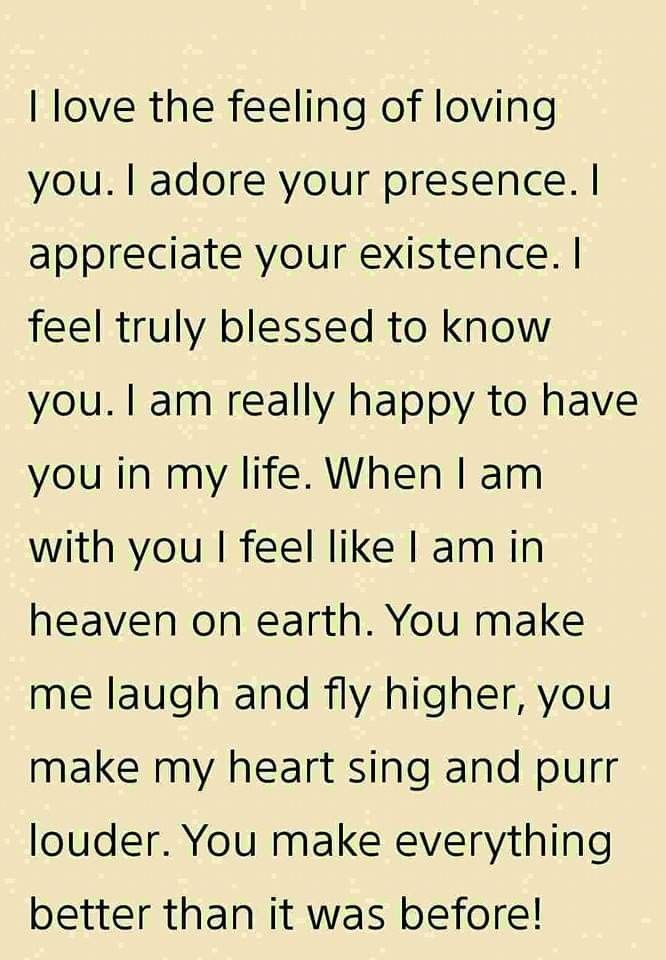 a poem that reads i love the feeling of loving you, i adore your presence