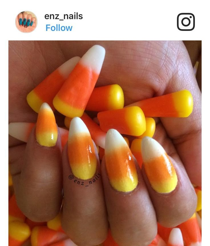 Nails Ideas For Halloween, Corn Nails, Candy Corn Nails, Corn Dip, Dip Nails, Ideas For Halloween, Simple Gel Nails, Nail Candy, Seasonal Nails