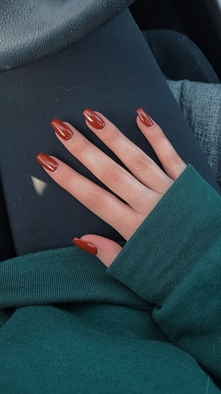 November Nails Colors, Red Orange Nails, Orange Acrylic Nails, Money Nails, Orange Nail Designs, August Nails, Simple Fall Nails, Trendy Nail Designs, September Nails