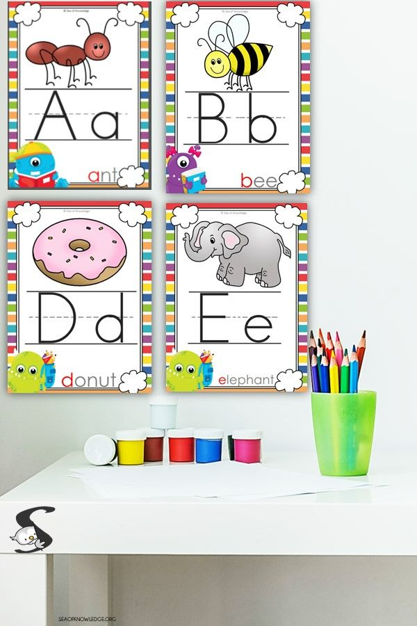 two posters with different animals and letters on them, one is for the letter d