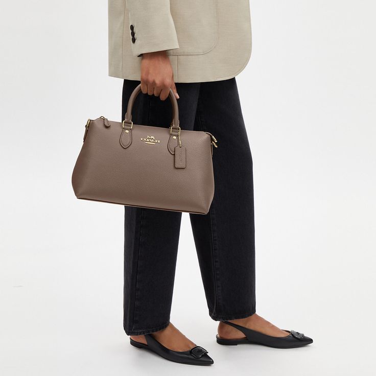 Refined pebble leather Inside multifunction pocket Zip-top closure fabric lining Handles with 4 1/4 drop Outside zip pocket Detachable strap with 22 drop for shoulder or crossbody wear 13 3/4 (L) x 7 3/4 (H) x 5 (W) Style No. CR156 Pebbled Leather Satchel For Travel In Fall, Fall Travel Satchel In Pebbled Leather, Pebbled Leather Satchel For Daily Use In Fall, Fall Pebbled Leather Satchel For Daily Use, Classic Pebbled Leather Bags For Fall, Classic Fall Pebbled Leather Bags, Fall Pebbled Leather Bag With Detachable Strap, Pebbled Leather Bag For Work In Fall, Fall Bags With Detachable Strap In Pebbled Leather