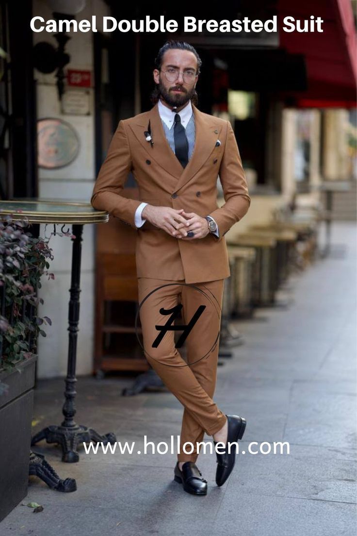 Adapted from the military, our Camel Double Breasted Suit is an icon of elegance. Its jacket is Constructed from a full canvas and double-breasted collar, this camel suit is a statement piece for any occasion. Brown Double-breasted Suit With Double Button Closure, Brown Tailored Double Breasted Suit With Lapel Collar, Tailored Brown Suit With Double Button Closure, Brown Double Button Closure Suit For Semi-formal Occasions, Brown Double-breasted Suit, Brown Double Breasted Suit With Lapel Collar For Office, Tailored Double-breasted Brown Suit, Brown Double Breasted Suit For Formal Occasions, Brown Tailored Double-breasted Suit