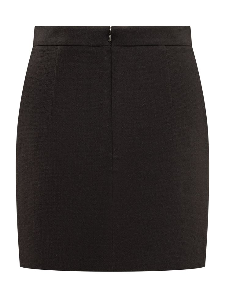 Black mini skirt. Closure on the back with zip. Golden heart details on the front. Slim fit.Composition: Outside:, 63% Viscose, 35% Wool, 2% Elastane Lining:, 83% Acetate, 17% Silk Sleek Mini Length Lined Skirt, Chic Fitted Skirt With Concealed Front Fastening, Mini Skirt With Zipper Closure For Work, Chic Fitted Skort With Zipper Closure, Formal Mini Length Skort With Lined Skirt, Sleek Formal Mini Skirt, Chic Workwear Mini Skirt With Side Zipper, Mini Skirt With Side Zipper For Workwear, Relaxed Fit Mini Skirt For Formal Occasions