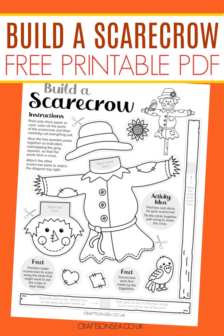 a scarecrow coloring page with the text, build a scarecrow free printable