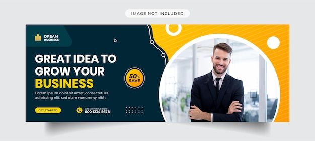 a business banner with an image of a man