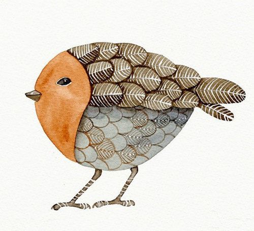 a watercolor painting of a bird with feathers on it's head and body