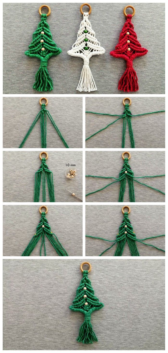 crochet christmas tree ornament pattern with instructions to make it in different colors