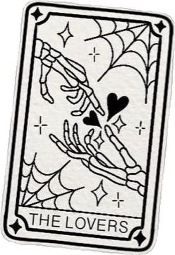 the lovers tarot card is shown in black and white, with hearts on it