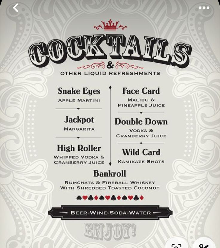 the menu for cocktails and other beverages