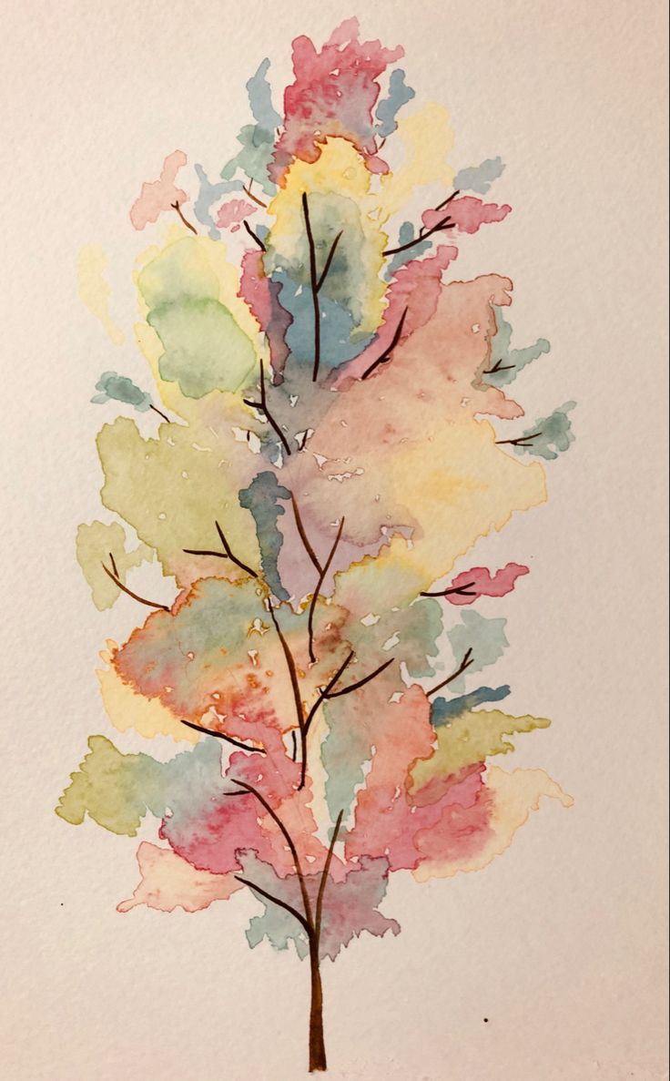 a watercolor painting of a tree with lots of leaves