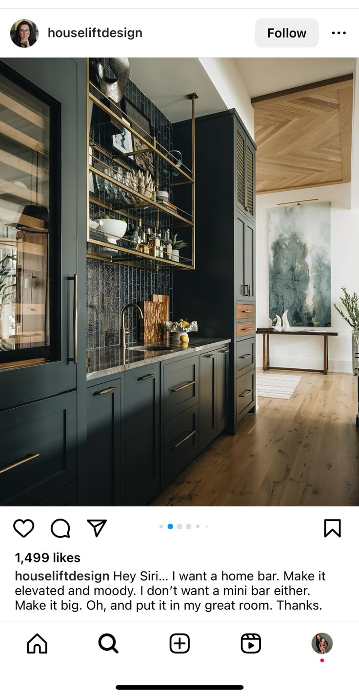 an instagram page with the caption's photo and description for this kitchen