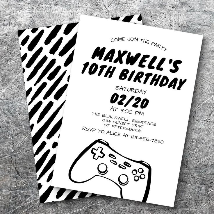 an image of a birthday party card with a video game controller on the front and back