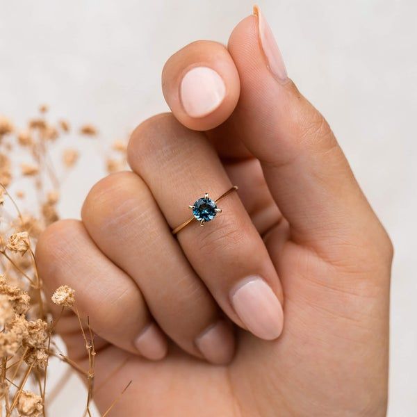 Round Solitaire Rings, Dainty Engagement Ring, Dainty Engagement, Dainty Engagement Rings, June Birthstone Ring, Gold Solitaire Ring, Solid Gold Band, Alexandrite Ring, London Blue Topaz Ring