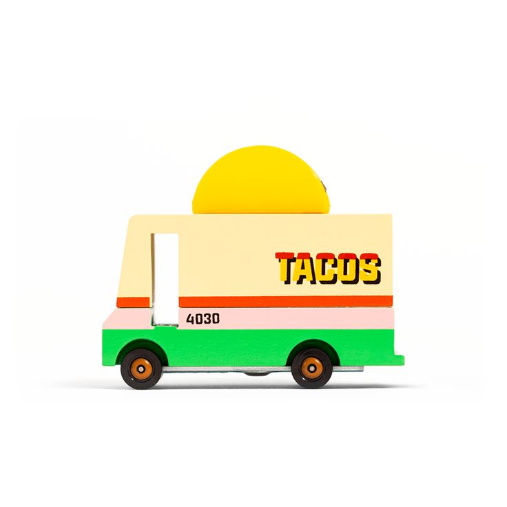 Taco Van, Shop Sweet Lulu Taco Food Truck, Orange Wheels, Wooden Toy Cars, Taco Truck, Ice Cream Van, Vans Kids, Paint Stripes, Play Vehicles, Food Trucks