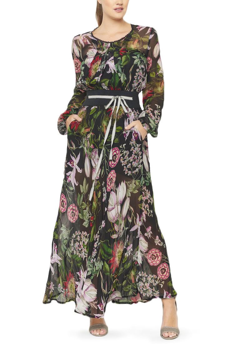 Spring Floral Print Maxi Dress For Casual Occasions, Spring Floral Floor-length Beach Dress, Printed Maxi Dress For Garden Party, Spring Tropical Print Dress For Garden Party, Spring Floral Maxi Dress For Vacation, Floor-length Floral Dress For Spring Vacation, Spring Vacation Floral Maxi Dress, Spring Vacation Floor-length Floral Dress, Spring Vacation Floral Floor-length Dress