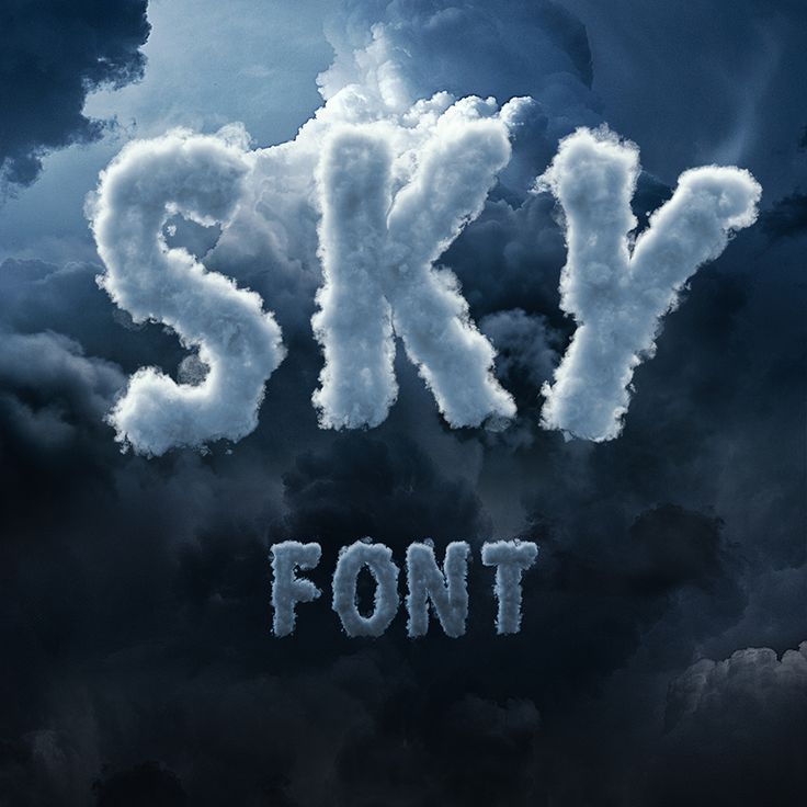 the word sky is made up of clouds in front of a dark blue cloudy sky