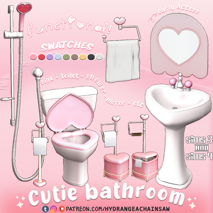 the bathroom is pink and has various items for it to be used in this game