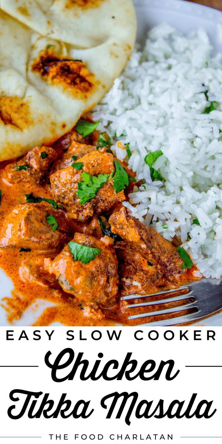 the easy slow cooker chicken tikka masala is ready to be eaten