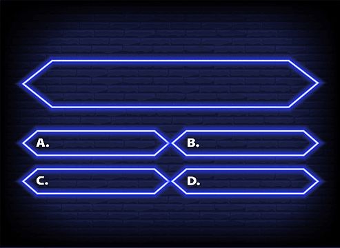 neon blue arrows on a brick wall with the letters b, c, and d