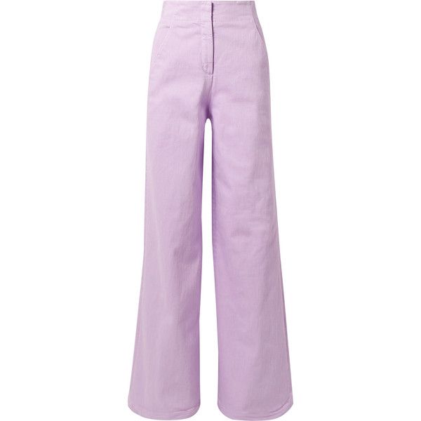 Tibi Cotton-blend wide-leg pants ($600) via Polyvore featuring pants, lavender, 80s pants, tibi pants, 1980s parachute pants, light purple pants and pink wide leg pants Pink Wide Leg Trousers, Lavender Pants, High Waisted Wide Leg Jeans, Pink Trousers, Outfit Png, Purple Jeans, High Rise Wide Leg Jeans, Purple Pants, Look Vintage