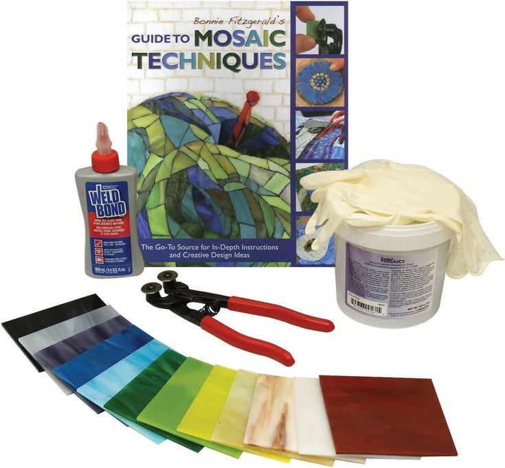 the complete guide to mosaic techniques includes supplies such as paint, glue, and paper