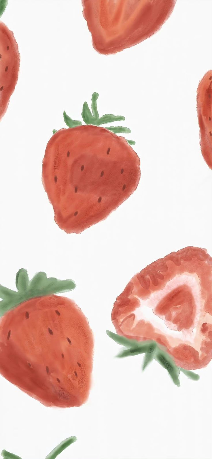 some strawberries on a white background with green leaves