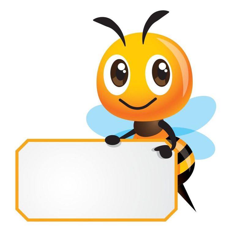 a cartoon bee holding a blank sign