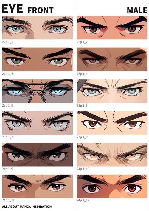 an image of the eyes and eyebrows of anime characters with different types of blue eyes