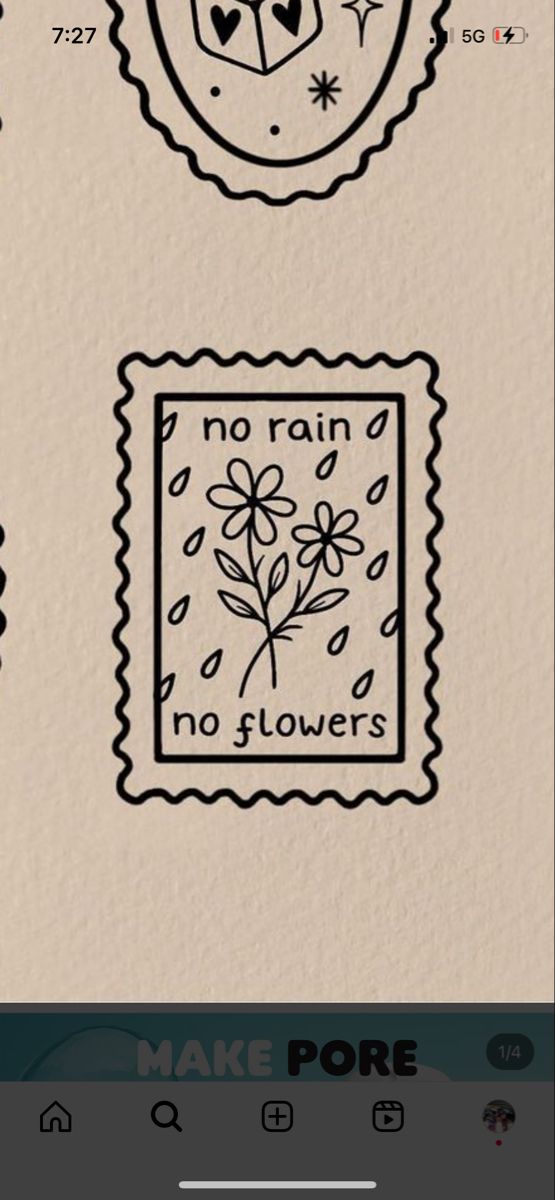 an image of some type of sticker on a phone screen with the words no rain, no flowers