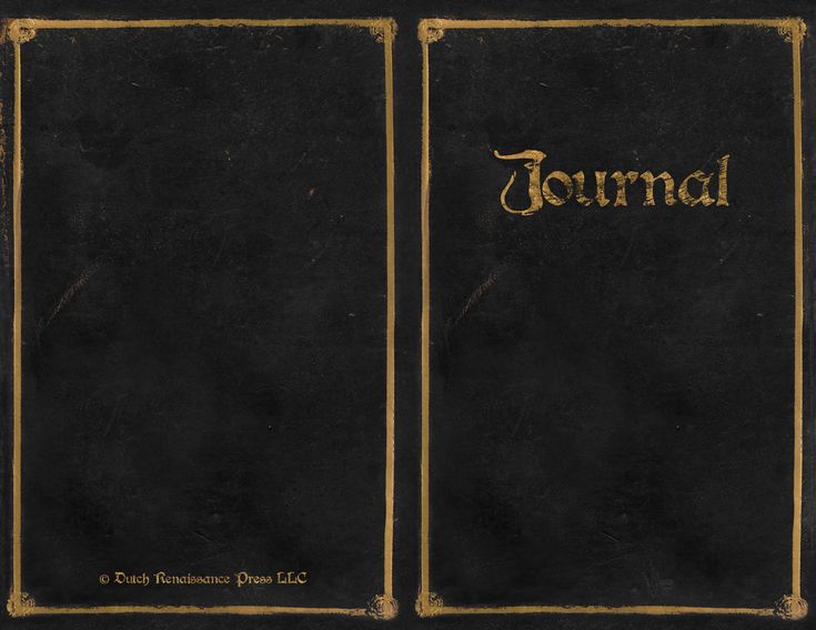 an old black book with gold lettering on the front and back cover, which reads journal