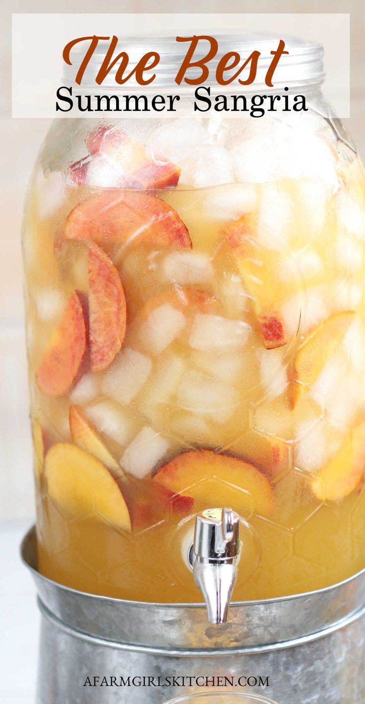 homemade summer sangria in a jar with peaches