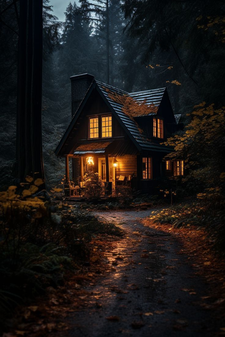 fall aesthetic Cabin In The Woods Mountain, Dark Cabin Interior Aesthetic, Secluded House Aesthetic, Cabin In Forest Aesthetic, Cabin In The Woods Aesthetic Dark, Fall Cabin Aesthetic, Fall Mood Aesthetic, Fall House Aesthetic, House In The Woods Aesthetic