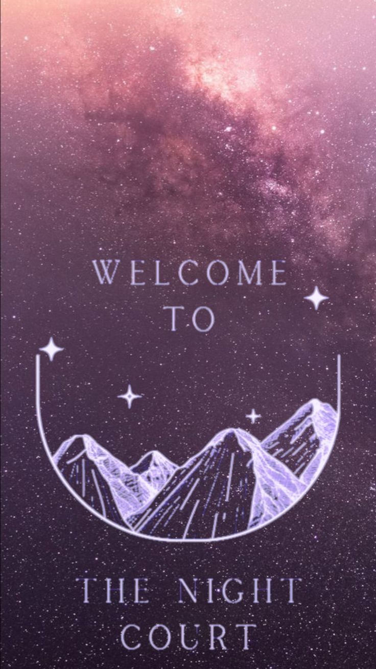 the night court welcome card with mountains and stars