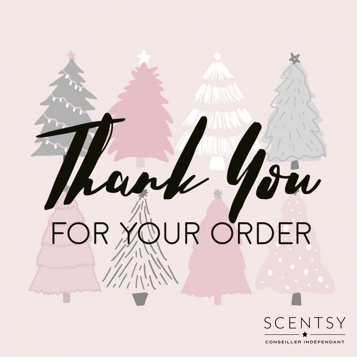 the words thank you for your order are written in black and white on a pink background