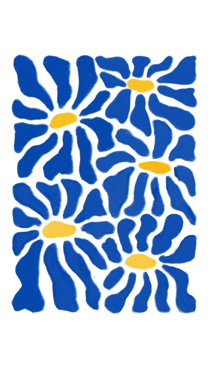 a blue and yellow flower on a white background